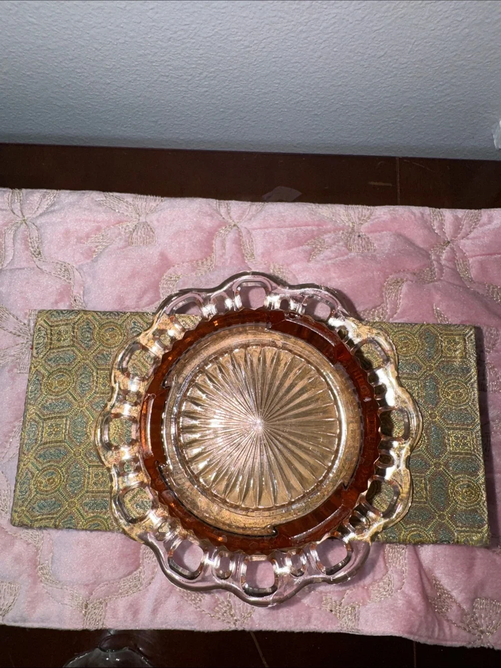 Vintage old colony flower Pink Depression Glass Bowl with Scalloped Rim